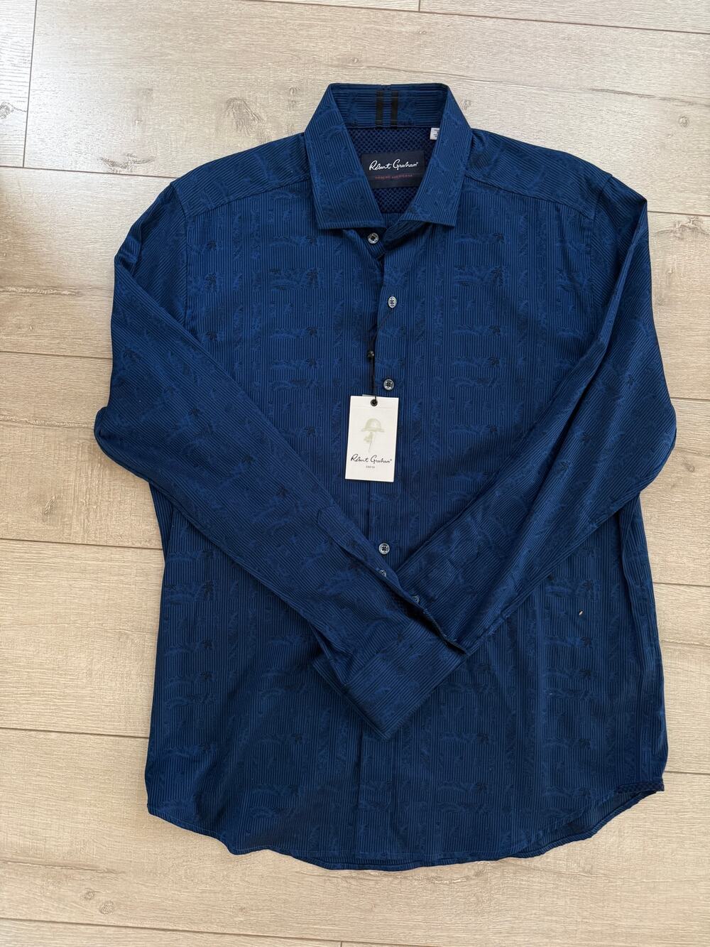 Rare NWT Robert Graham Modern Americana Tailored Fit Blue Jacquard Shirt Size L